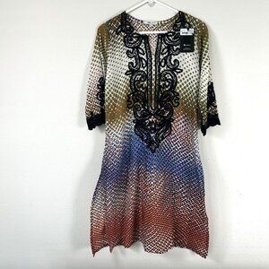 Gul Ahmed Kurta Top‎ Size S Multicolor Black Embroidered Sequence Pullover NWT